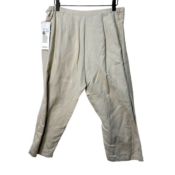 KAKTUS Womens Sz Large Linen Rayon Khaki Tan Cropped Capri Pants - Picture 3 of 7